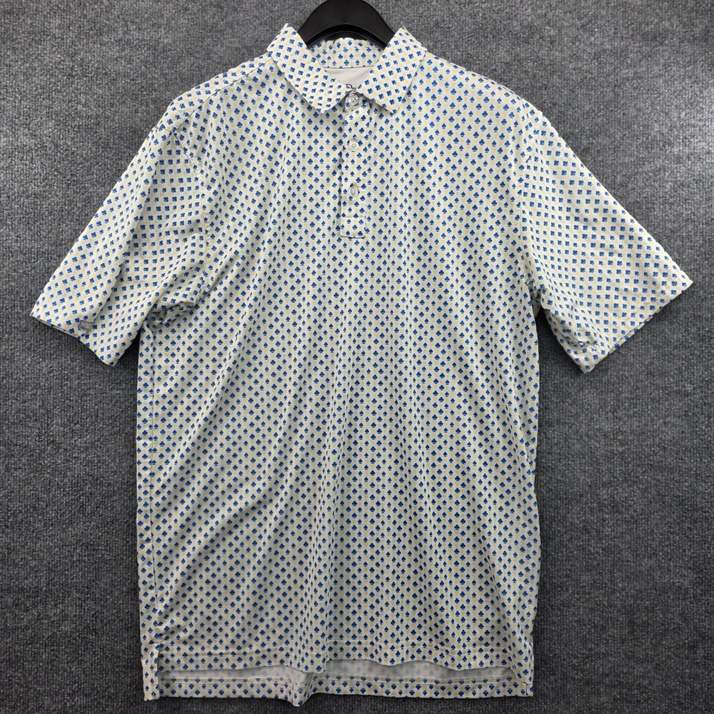 Straight Down Performance Mens Golf Polo Size M White Blue Yellow Card Suits